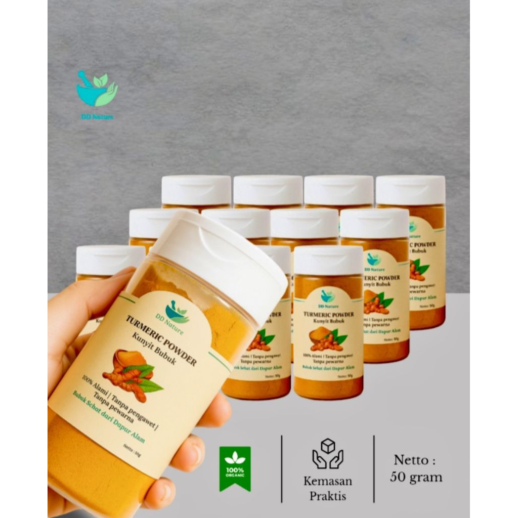 

Kunyit Bubuk Murni 100% 50gr Paket 12pcs – Rempah Alami untuk Masakan & Minuman – DD Nature | Botol Flip Top Praktis