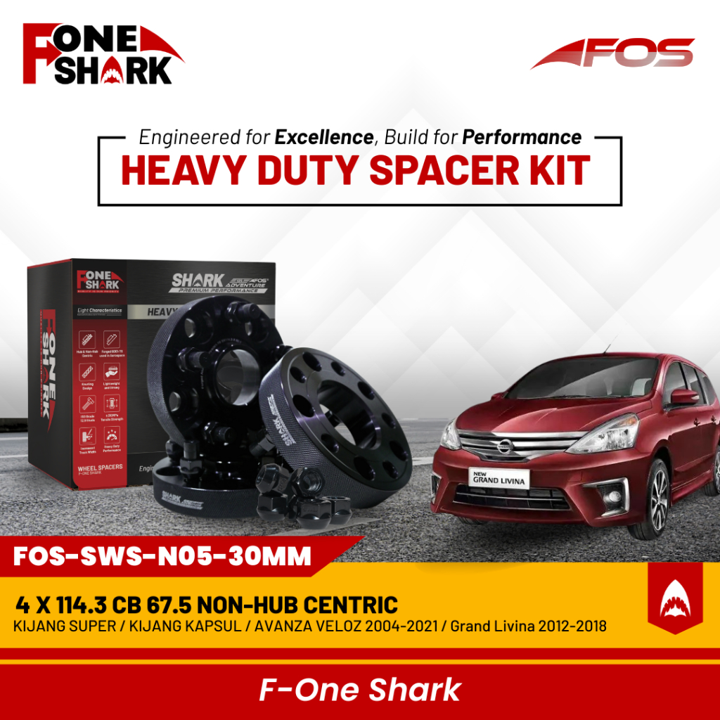 F-One Shark FOS Heavy Duty Wheel Spacer Adaptor Roda Velg Toyota Avanza Veloz / Xenia Tahun 2004 - 2