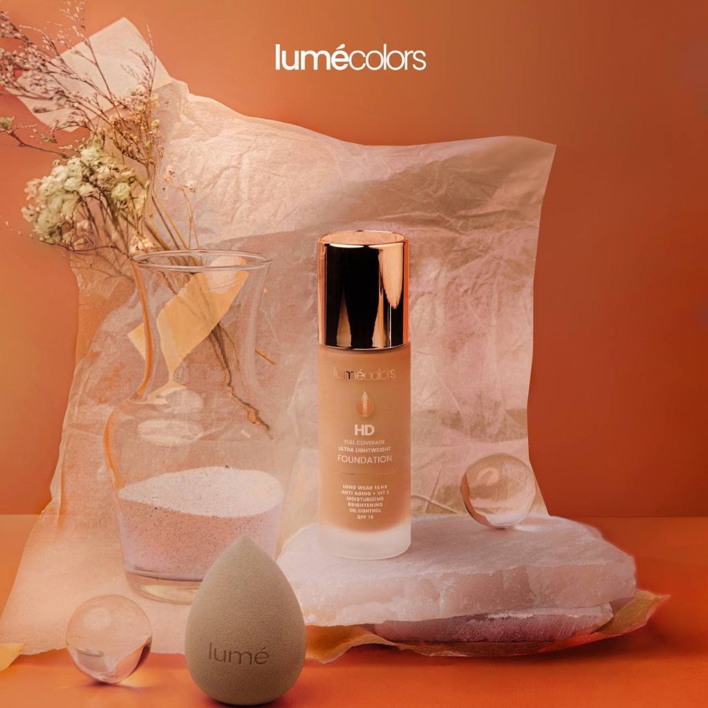 Lumecolors HD Foundation Alas Bedak Wajah Glowing Full Coverage Beauty Spons Blender Kosmetik Makeup