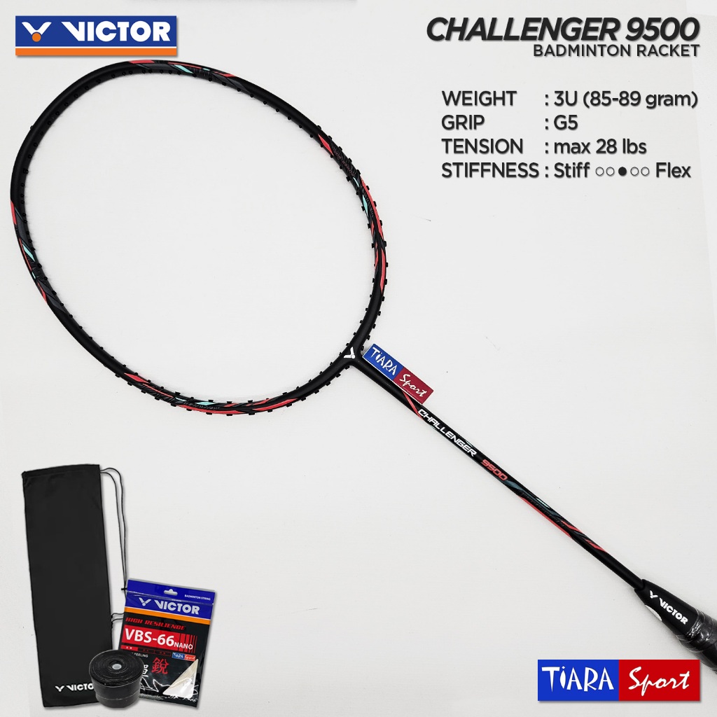 Raket VICTOR Challenger 9500 CD - Black Red - 4U / 3U Badminton Racket CHL