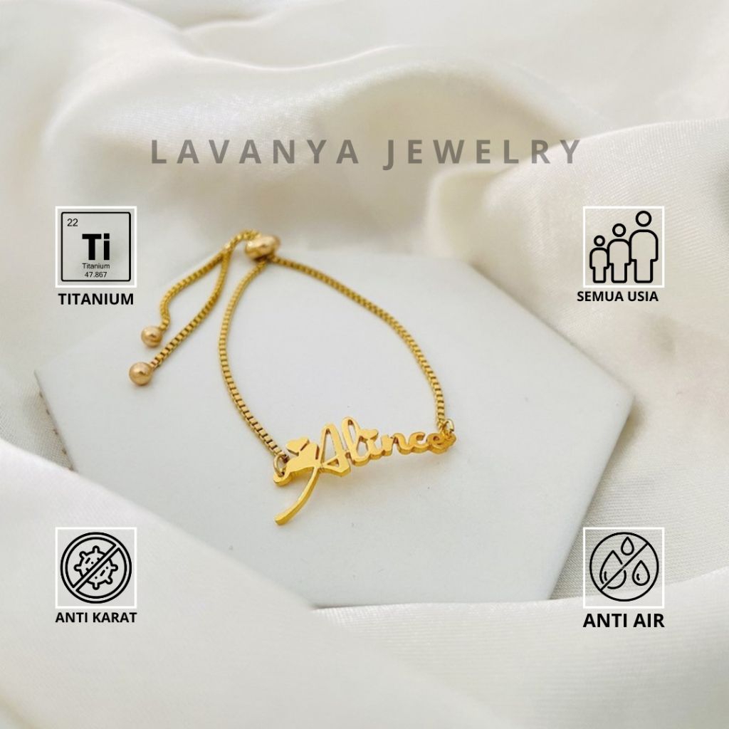LAVANYA - Gelang Nama titanium model serut Custom Nama Gelang serut