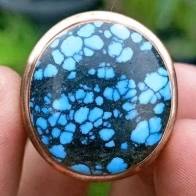 Cincin Batu Pirus Persia Natural Turquoise Ceplok Kuro Jumbo