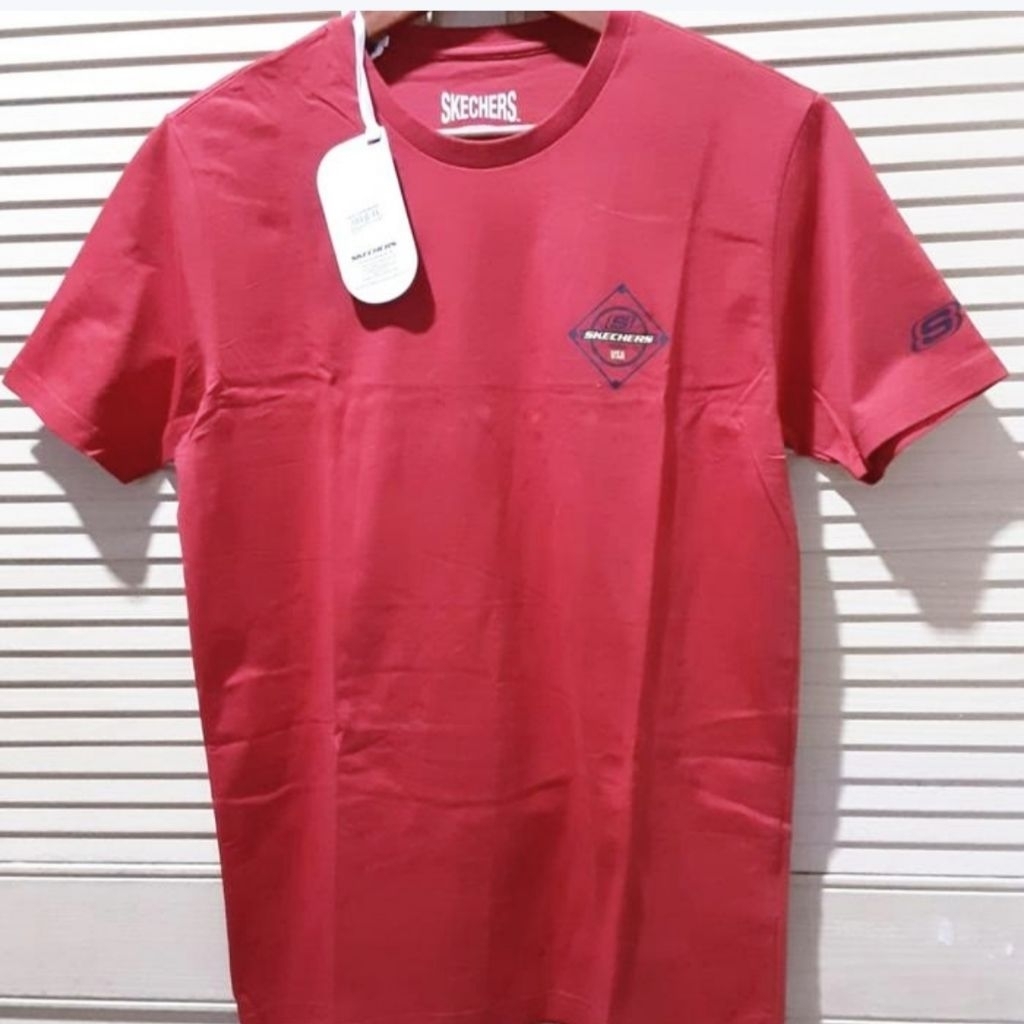 SKECHERS Kaos Katun Pria Merah 100%ORIGINAL