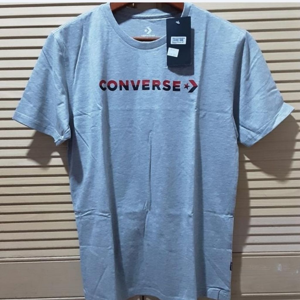 CONVERSE Kaos Katun Pria Abu-Abu 100% ORIGINAL