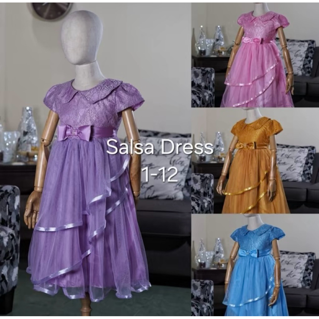 GAUN SERIES SALSA | KOMBINASI BROKAT DAN TILE | SIZE 1-12 (USIA 3-10 TAHUN)