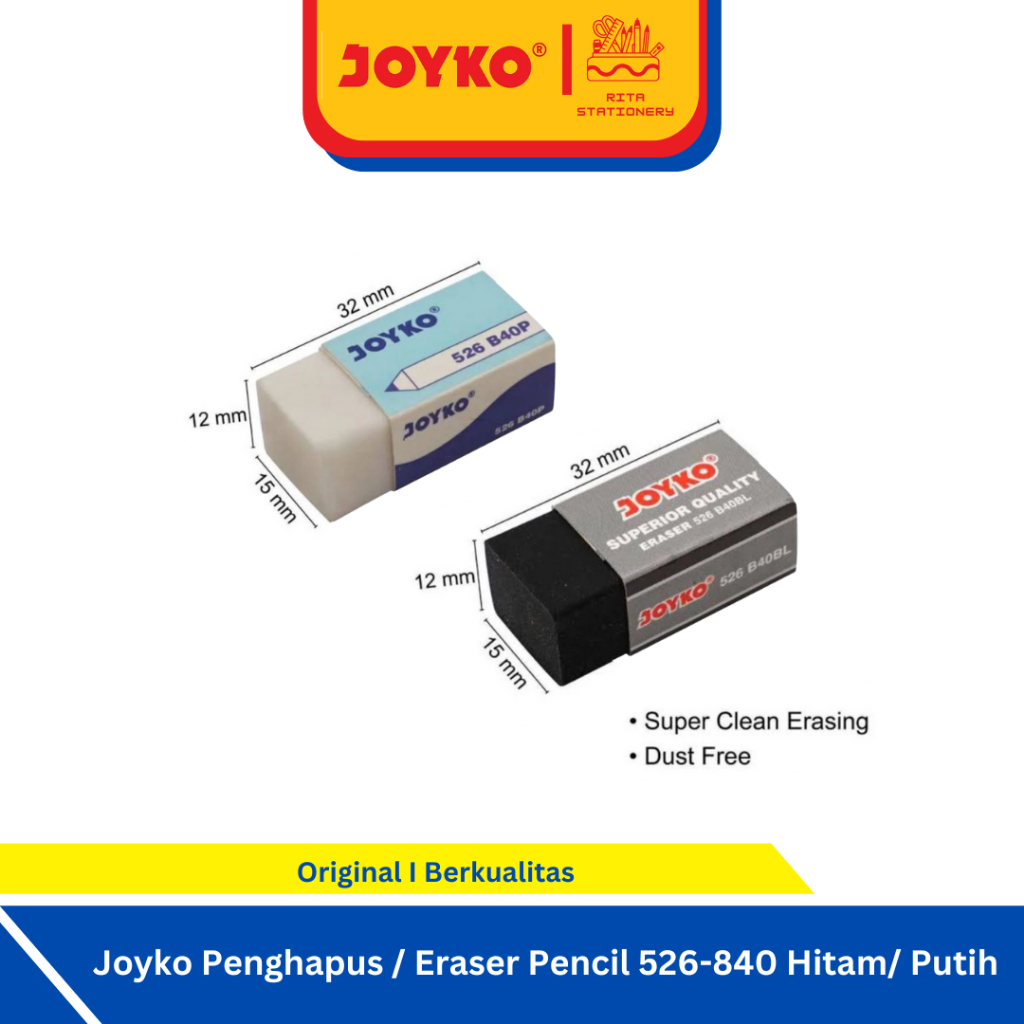 

Joyko Satuan Penghapus Pensil / Eraser Pensil Murah Putih Hitam Eceran Kecil Pendek - 526-840