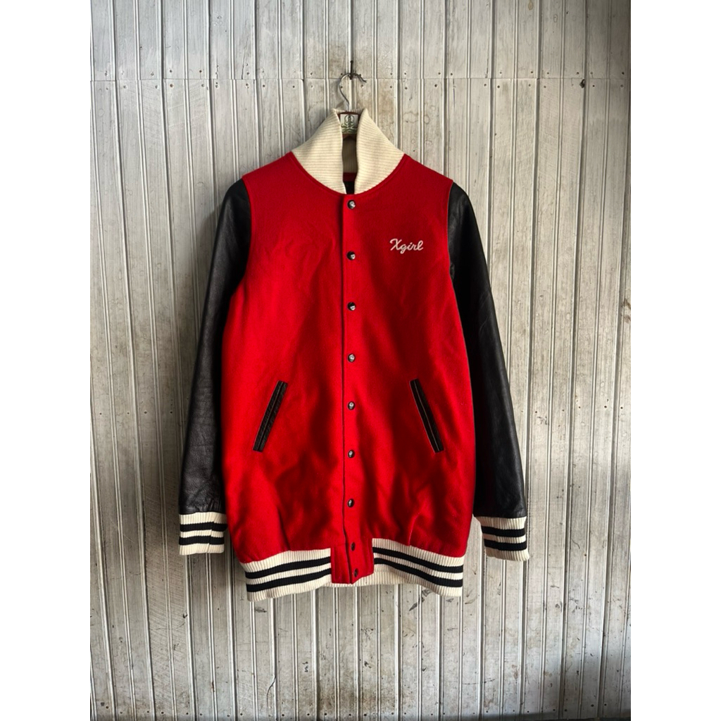 Varsity Jacket X Girl Lengan Kulit Sapi