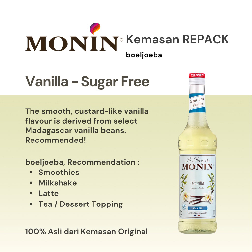 

SUGAR FREE - Monin Vanilla Syrup Repack [30, 50, 100] g