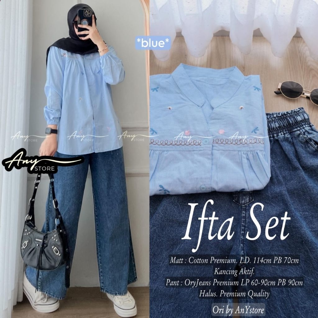 Ifta Set Kulot Jeans Mix Katun Salur Bordir (Any Store)