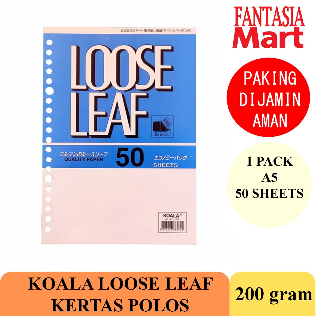 

KOALA LOOSE LEAF A5 KERTAS POLOS FUN CORNER DENGAN PAKING AMAN