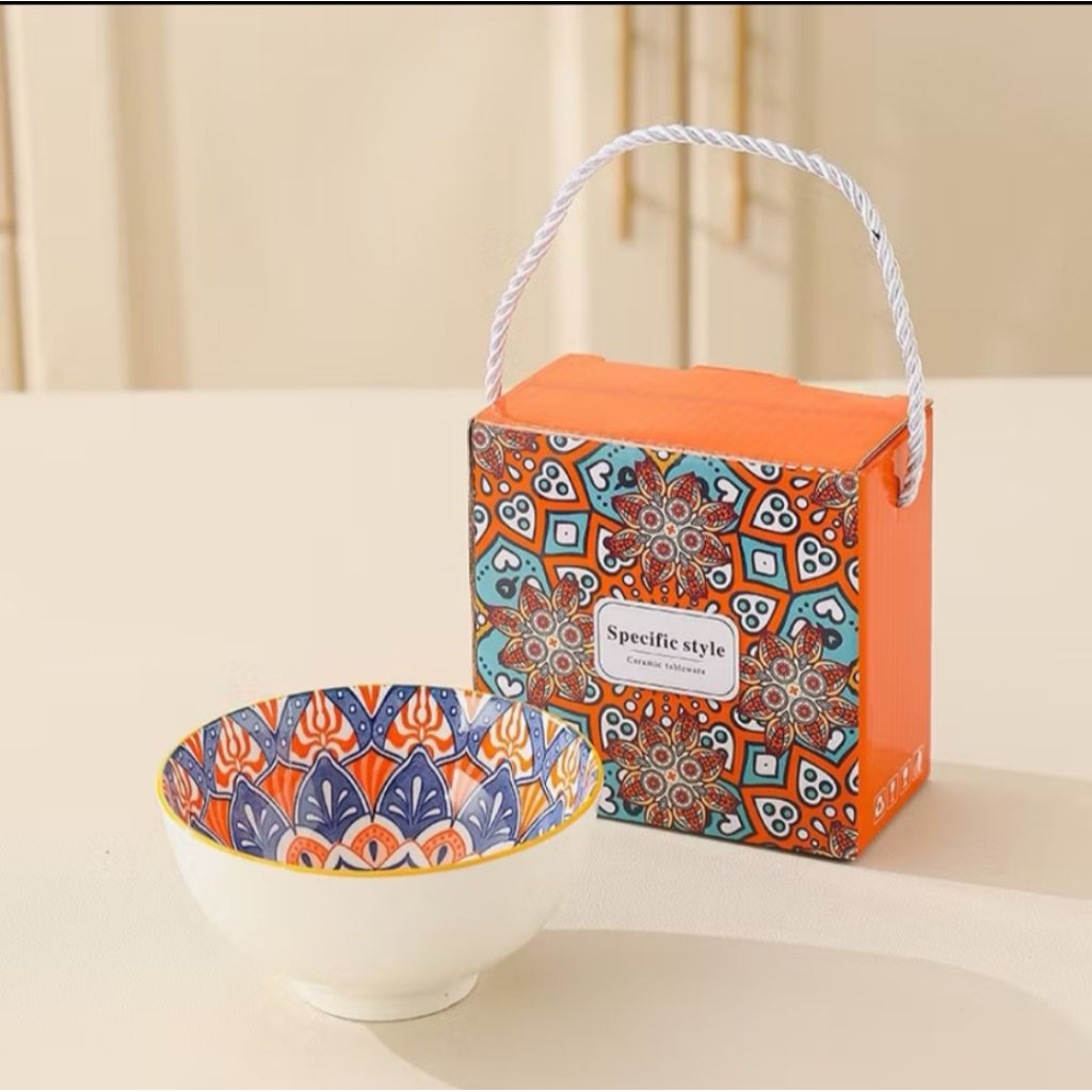 Mangkok Sakura Isi 1 Dengan Box (Tidak Ada sumpit-Motif Random) / Mangkok Jepang / Mangkok Ramen / M