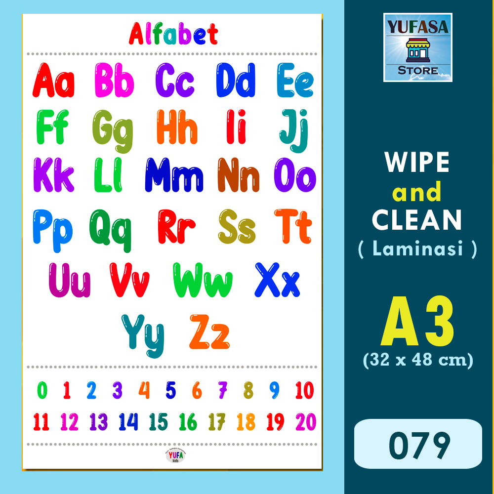 079 Poster mengenal huruf alfabet - Poster Edukasi Anak - Poster belajar anak - Poster wipe and clea