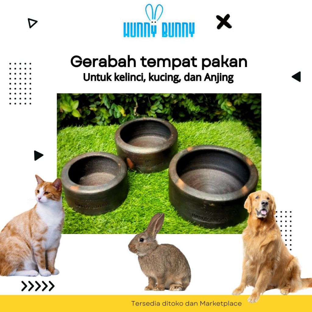 Gerabah tempat pakan kelinci, anjing, kucing/Co