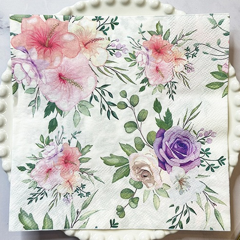 073. Decoupage napkins / Tisu decoupage motif bunga ungu pink