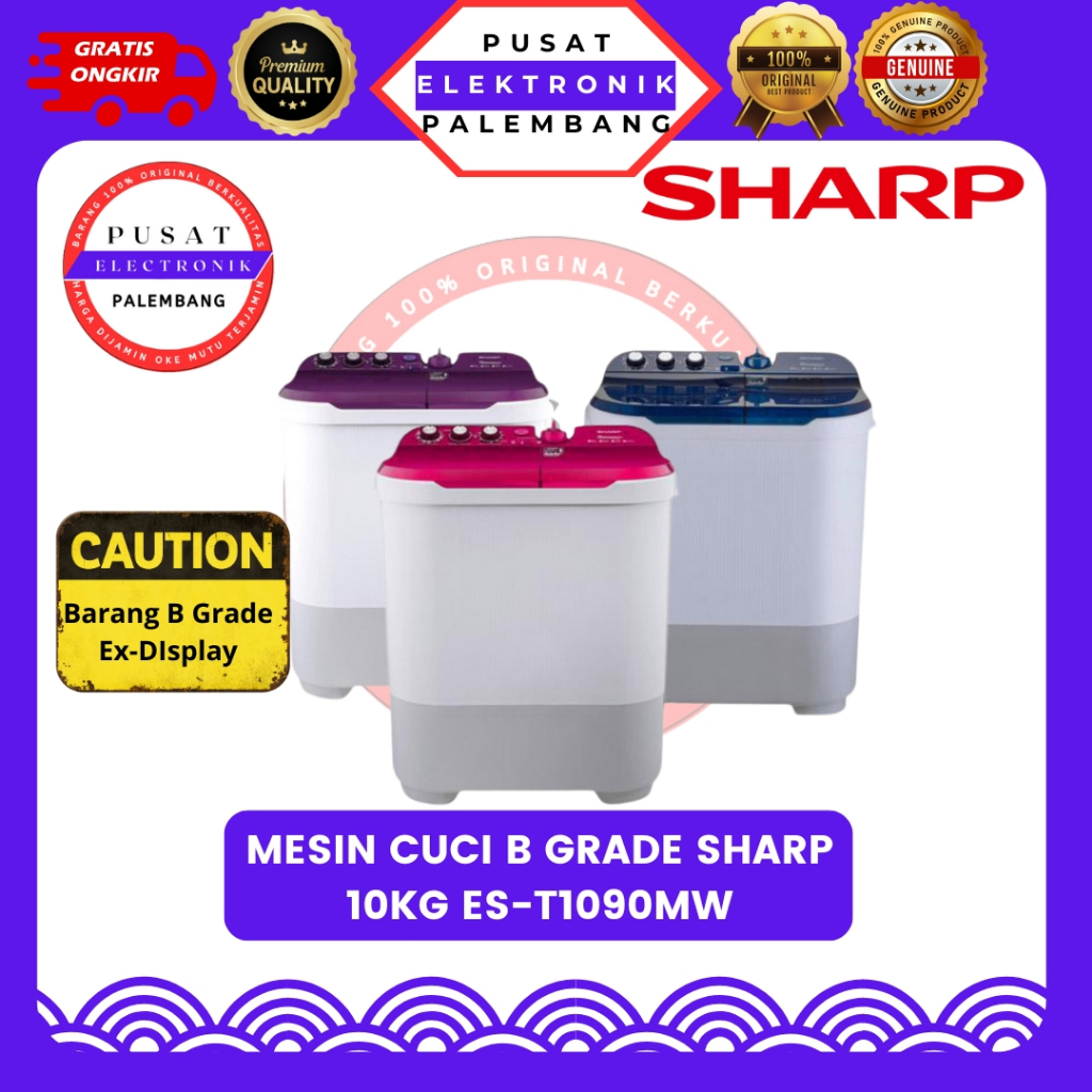 MESIN CUCI SHARP TWINTUBE 2 TABUNG ES-T1090MW 10KG B GRADE/REJECT/EKS DISPLAY PALEMBANG