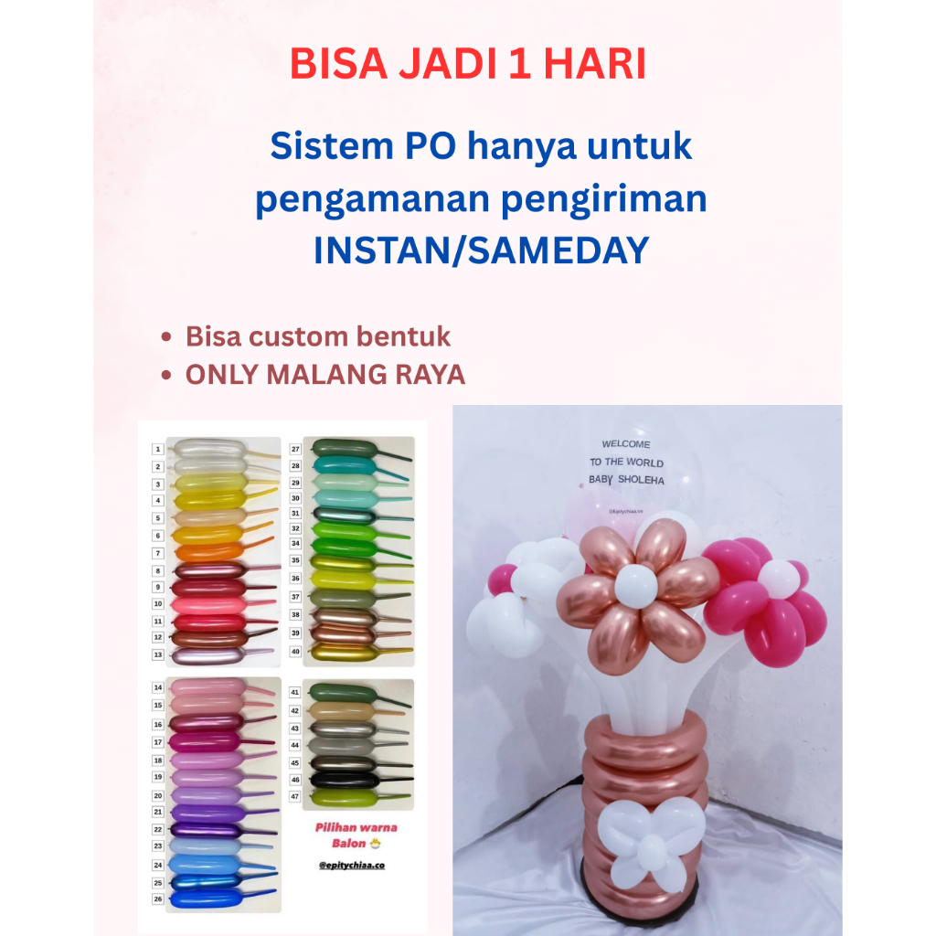 |1 HARI JADI| BUKET BALON MALANG BUNGA CUSTOM WARNA JASMINE TULIP | BENTUK POT | HADIAH GRADUATION U