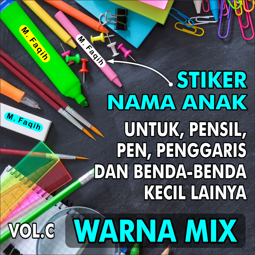 

Stiker nama anak untuk benda benda kecil, stiker pensil, stiker pen dll VOLC warna MIX