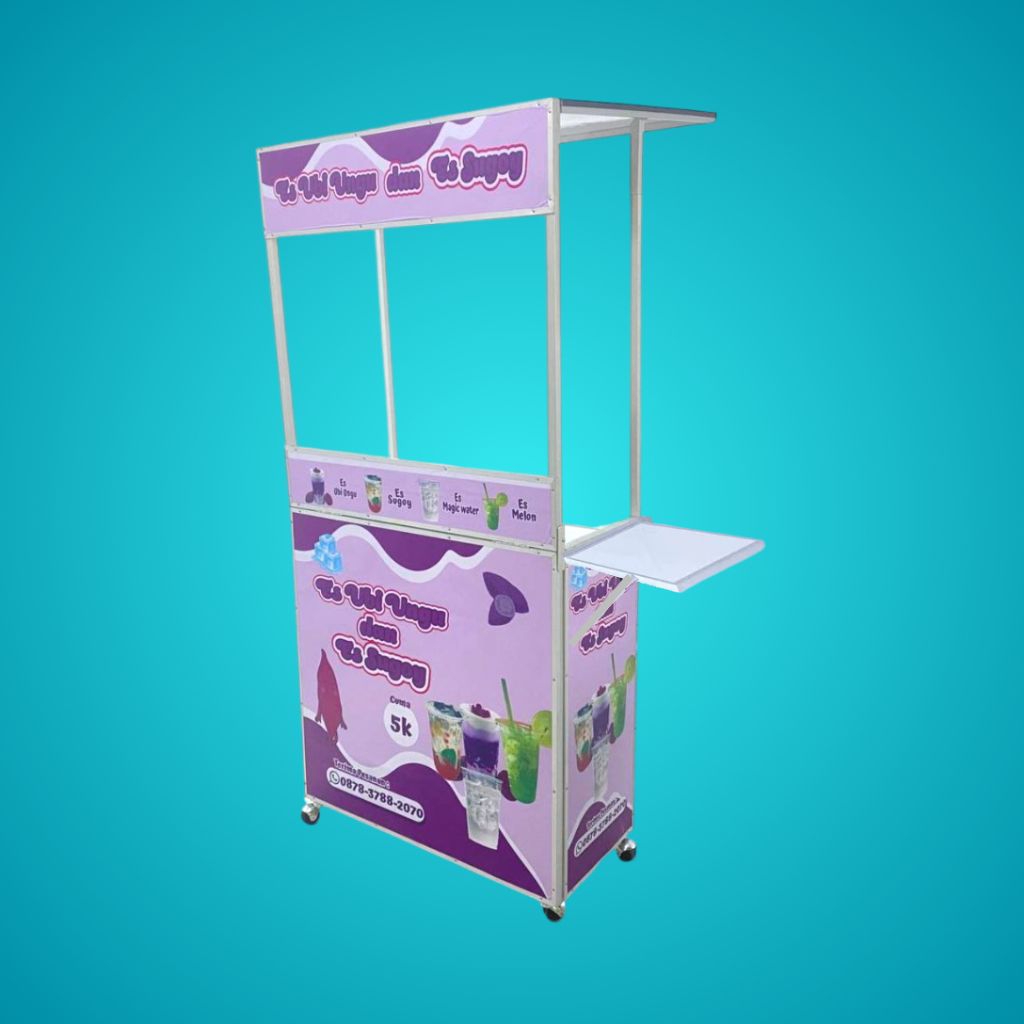 Booth Portable Alumunium Murah + Skat Depan + Meja Samping | Meja Lipat / Gerobak Lipat / Event Desk