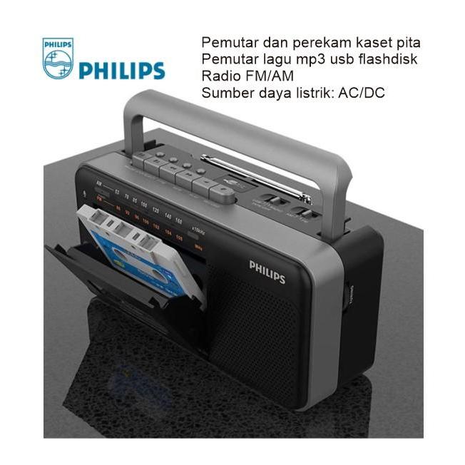 Radio Tape Kaset Jadul Versi Baru USB MP3 FM AM Cassette Philips TAR3568