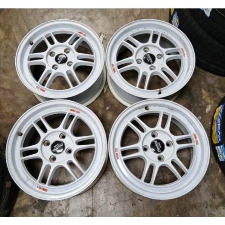 VELG BEKAS ENKEI R15X6,5 PCD 4X00 ET40 WHITE LIKE NEW PNP SIGRA CALYA VIOS AGYA BRIO MOBILIO KARIMUN