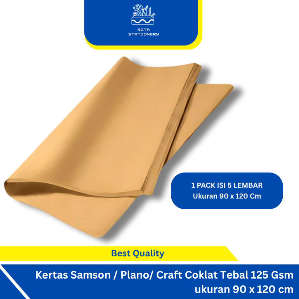 

Kertas Samson / Plano / Craft Coklat Tebal 125 Gsm ukuran Jumbo 90 x 120 cm - 1 Pack Isi 5 Lembar