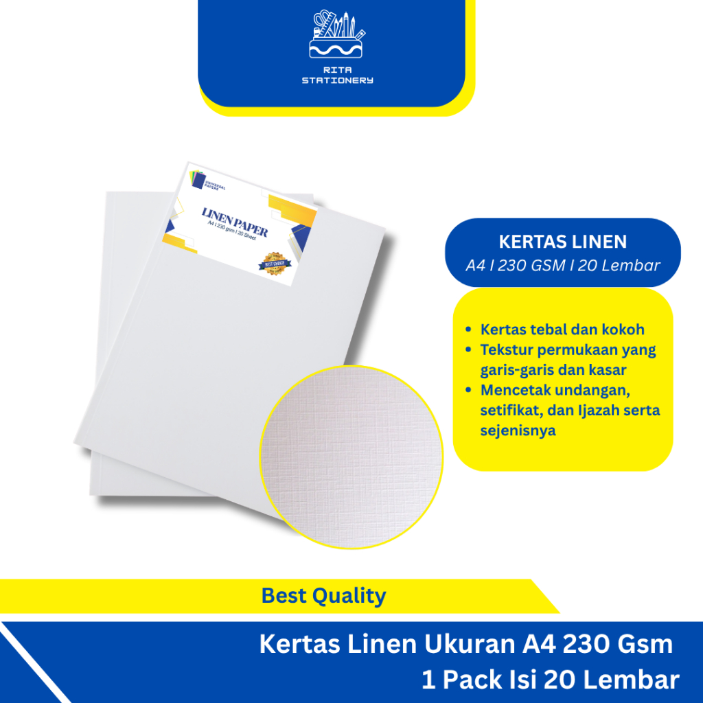 

Kertas Linen A4 Tebal 230 Gsm - 1 pack 20 lembar