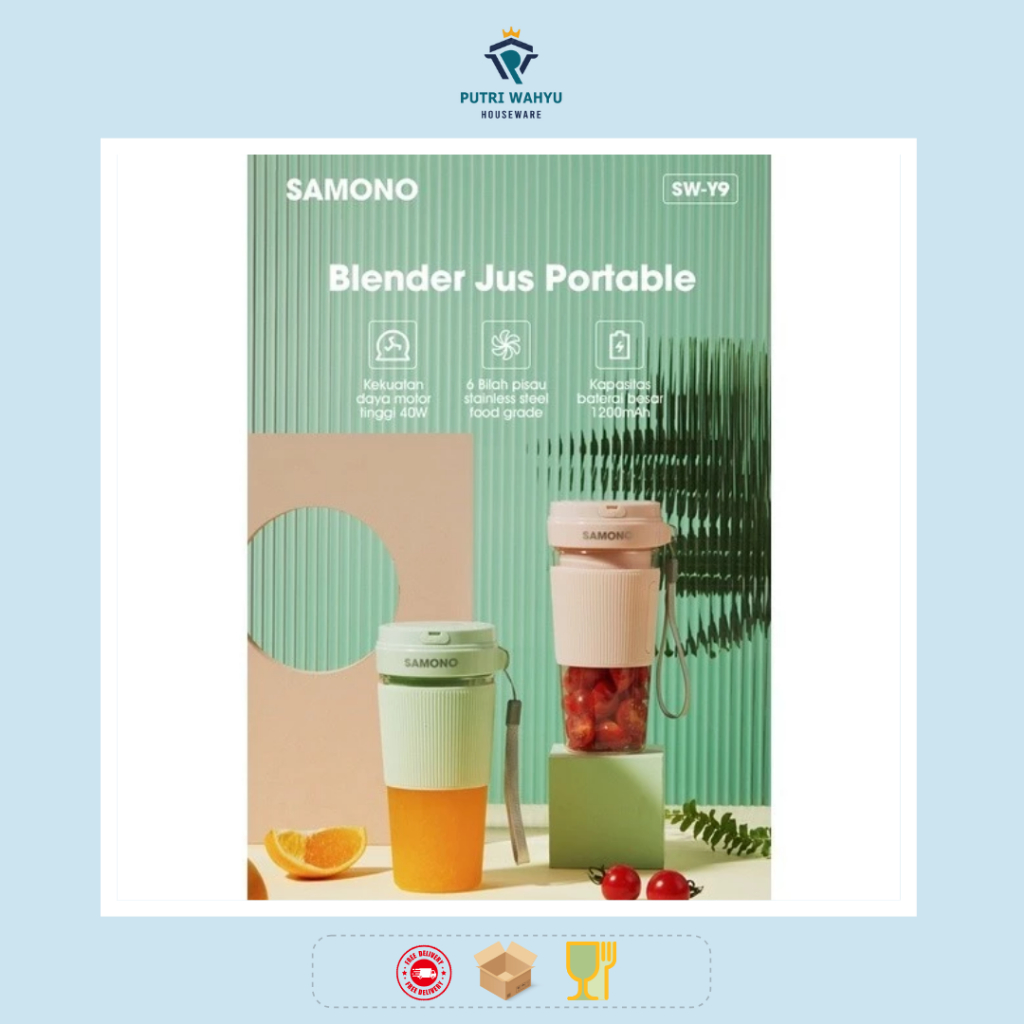 Blender Portable USB Samono 350ML SW-Y9 Juicer Plastik 6 Mata Pisau Blender Mini 1200mAh Kualitas Ba