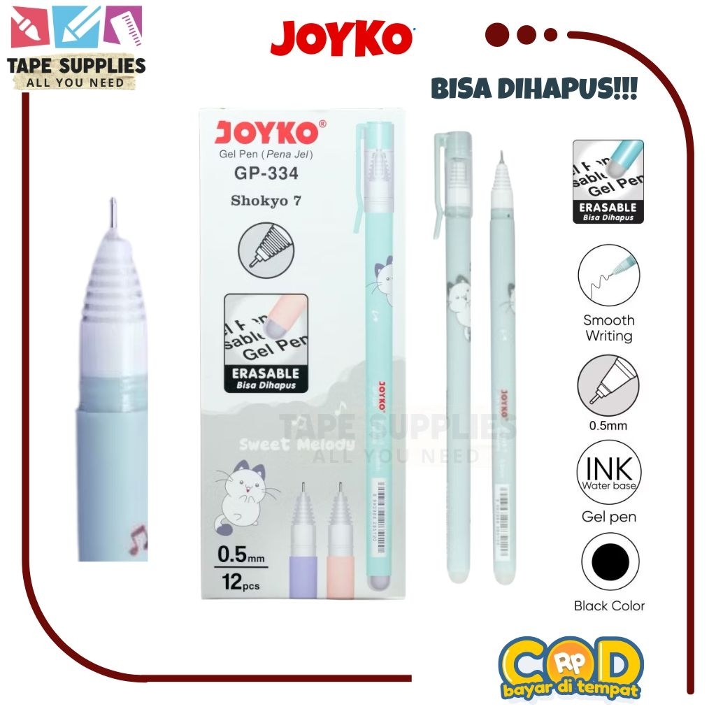 

(12 PCS) Pulpen Hapus Erasable Pen JOYKO Pulpen Gel GP-334 0.5mm