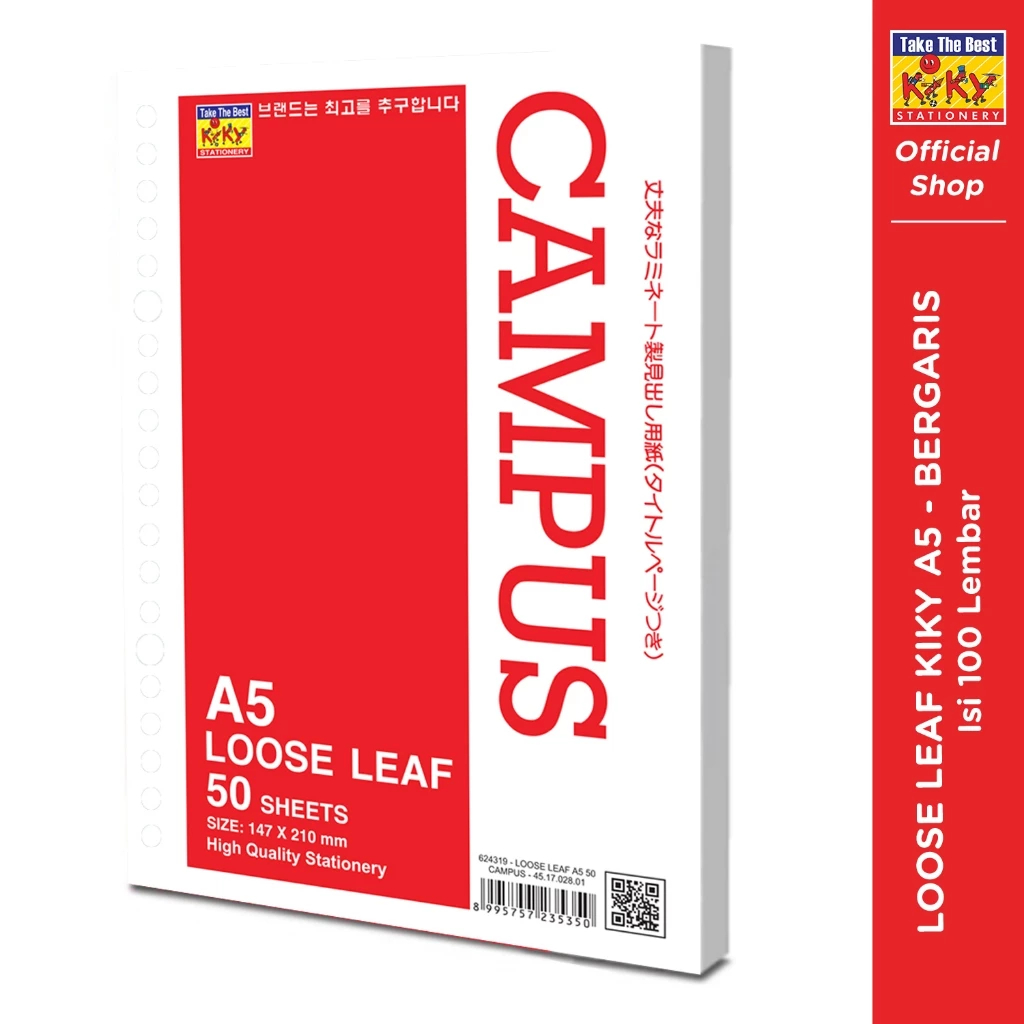 

KIKY Loose Leaf / Kertas File Putih Bergaris Ukuran A5 Isi 100 Lembar