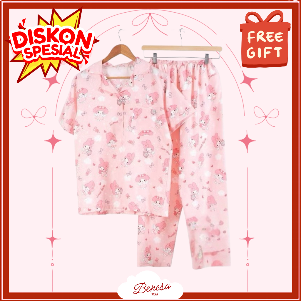 Benesa Wear - Baju Tidur Celana Panjang -  Setelan Piyama Wanita Set Pakaian Santai Motif Dewasa Kat