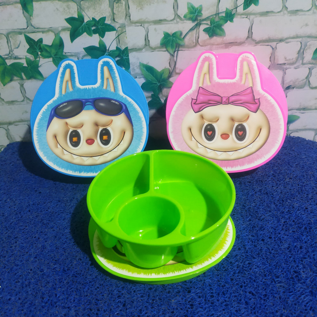 TEMPAT NASI BULAT LABUBU (17CM) BEKAL / TEPAK MAKAN SERBAGUNA / LUNCH BOX BULAT PLASTIK MOTIF BULAT