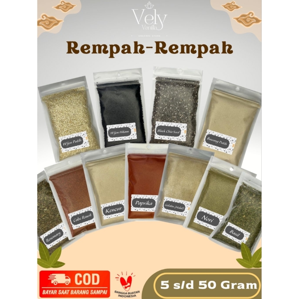 

10gr Rempah Bubuk Murni [ Bumbu Dapur Sachet - Al Varian ] 100% Alami kencur, bawang putih, Nori, wijen Putih, Wijen Hitam, Cabe Rawit