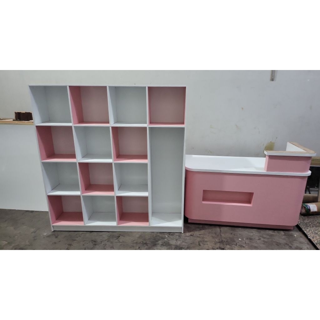meja kasir Classic + Rak laundry PINK