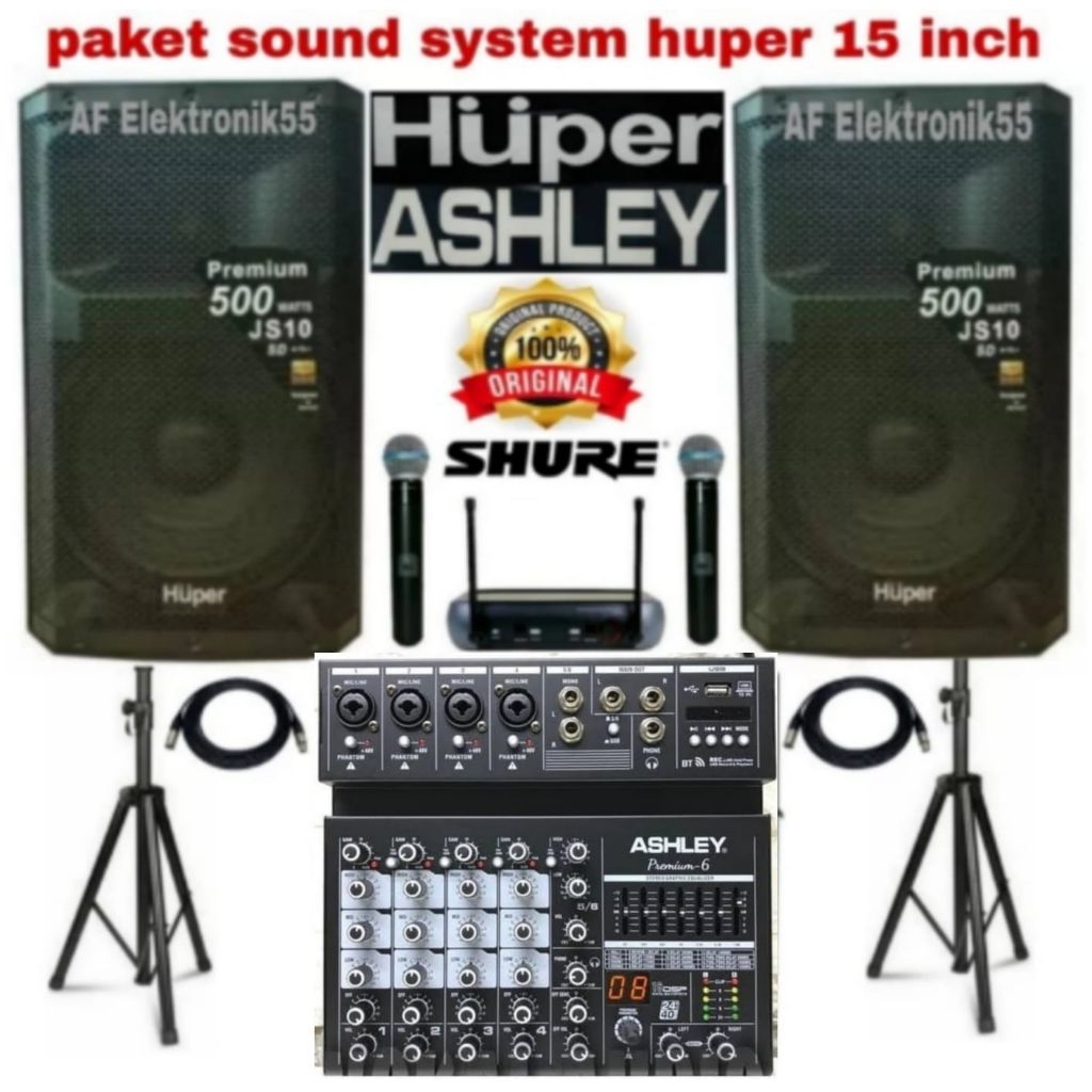 Paket Sound System Huper 15 Inch Aktif + Mixer Ashley Original