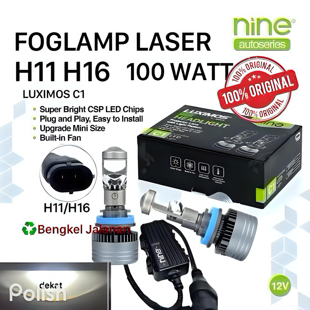 LAMPU FOGLAMP LASER 100 WATT H11/H16/H19SEPASANG LAMPU LUXIMOS C1