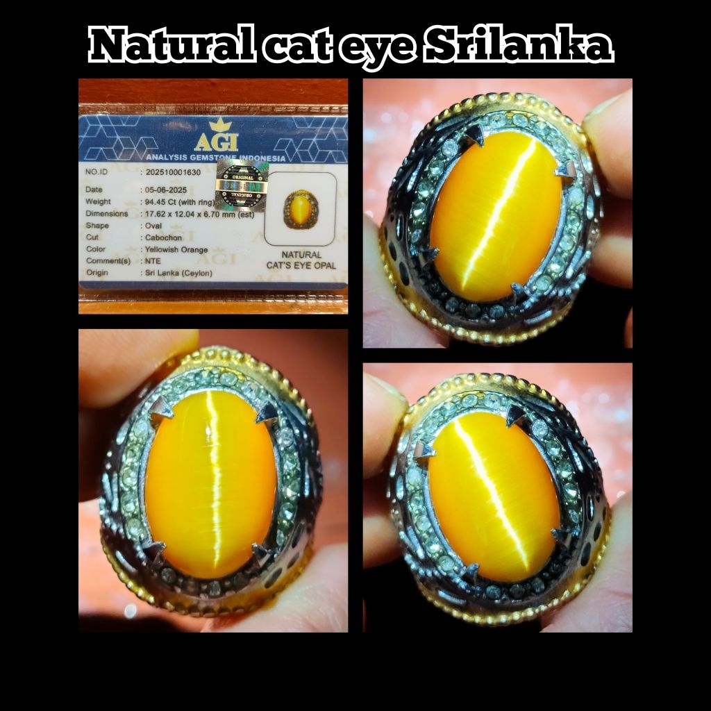 CINCIN NATURAL BATU PERMATA CAT EYE SRILANKA CEYLON