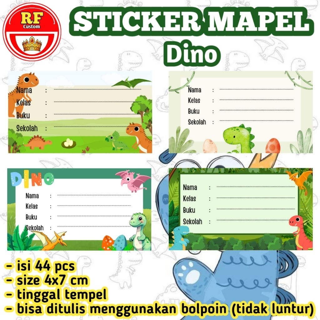 

44 PCS STIKER MAPEL / LABEL NAMA BUKU SEKOLAH / STIKER MATA PELAJARAN TEMA DINO