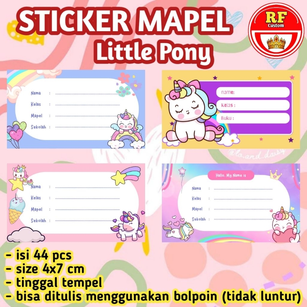 

44 pcs Sticker Mapel Tema Little Pony - Stiker Label Nama Buku Pelajaran Sekolah Terbaru