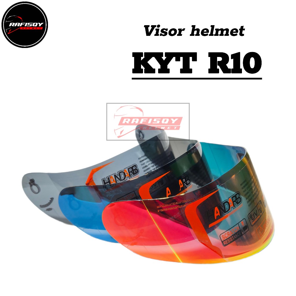 Flat visor helmet KYT R10 | kaca helm kyt r10 warna red gold blue silver hitam bening