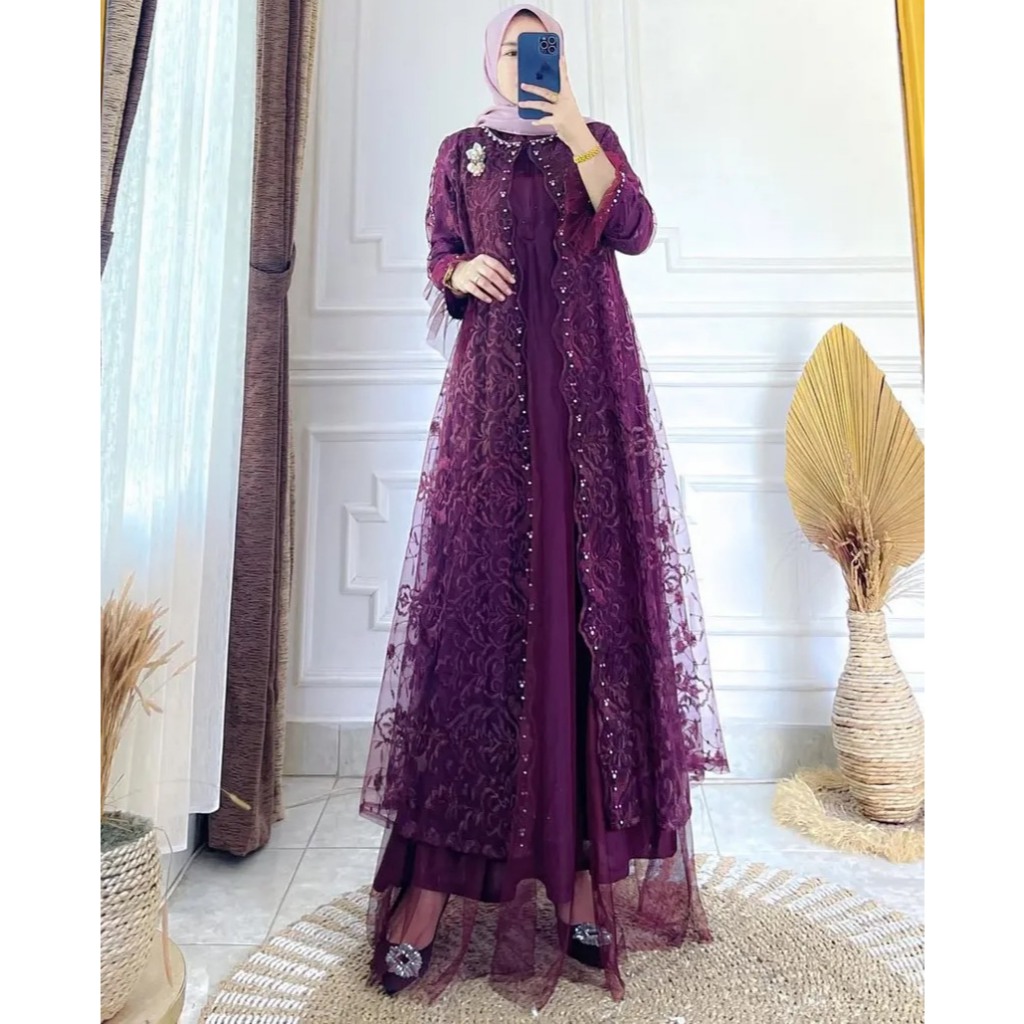 Gamis Lydi Dress Gamis Kondangan Wanita Kekinian Gamis Brokat Tile Mewah Elegan Terbaru 2025