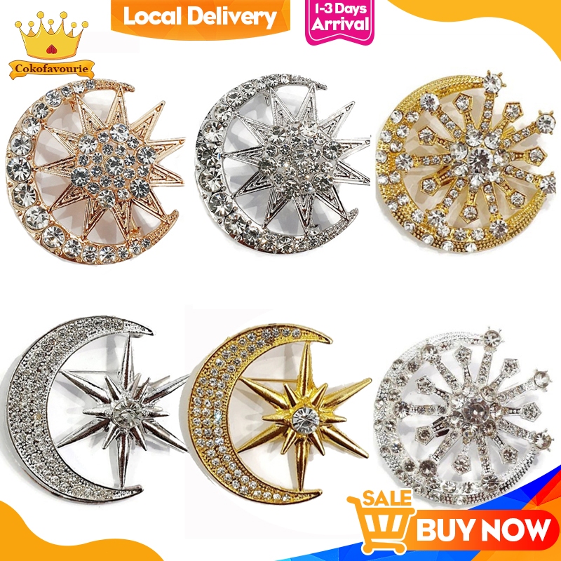 Bros Tanjak Melayu Bros Jilbab Bros Bulan Bintang Mutiara Dan Permata / Bros Bulan Sabit Topi Kopiah
