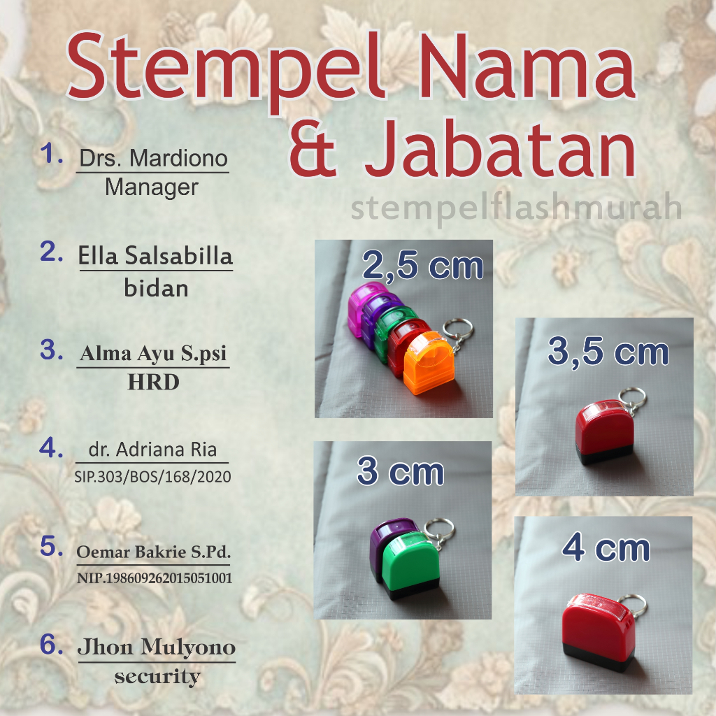 

stempel nama jabatan 4cm 3cm 2,5cm dokter bidan pegawai pns guru usaha perusahaan gantungan kunci nip sip warna flash stamp otomatis murah