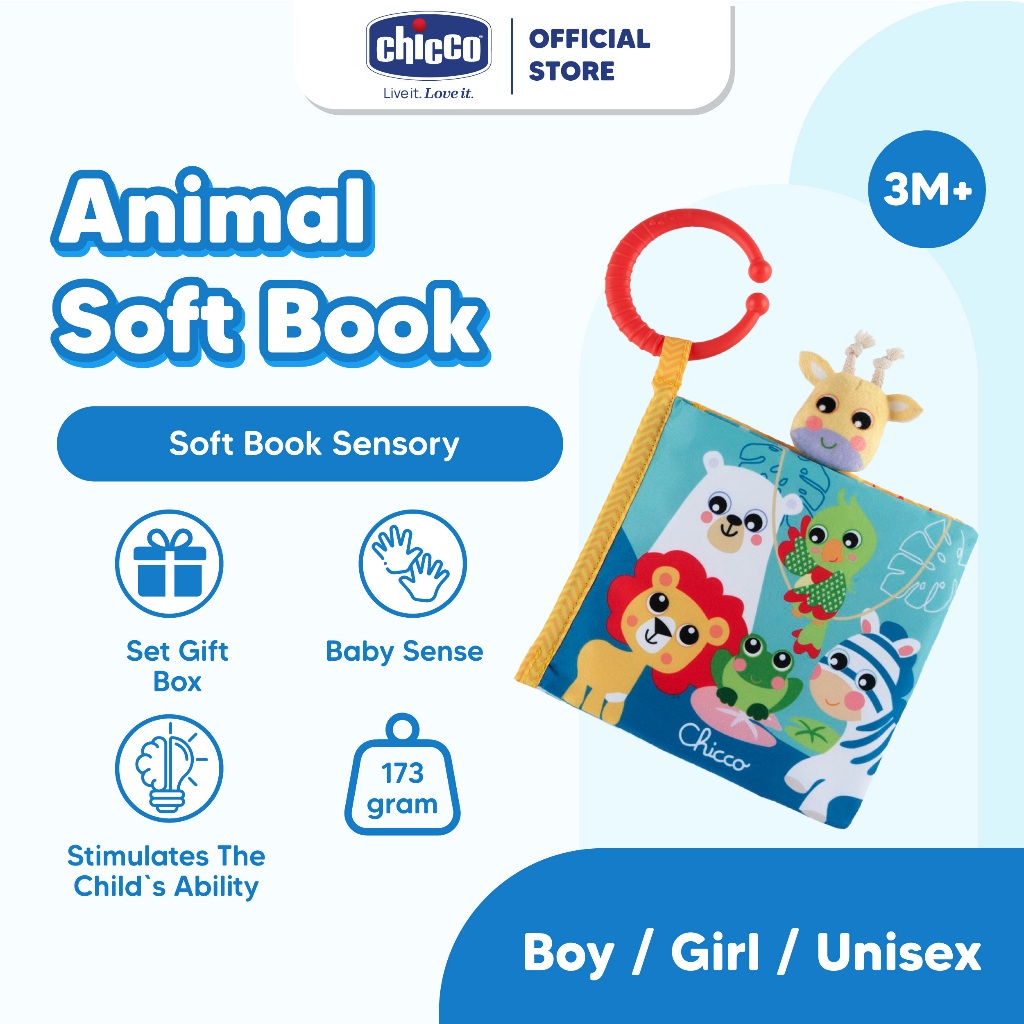 CHICCO Toy Animal Soft Book 3-24M+ / Soft book sensory / Soft book cotton / Soft book edukasi bayi