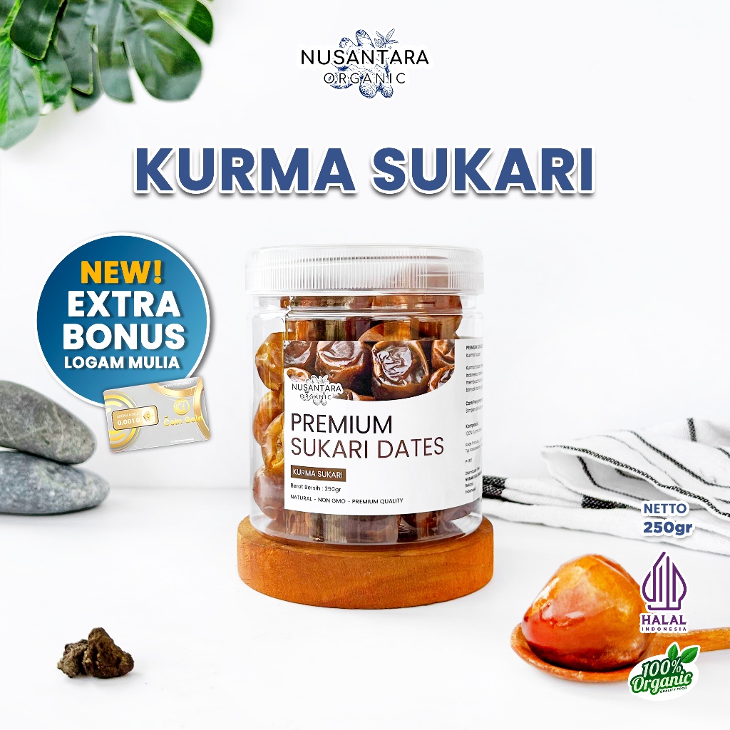 

Nusantara Organic Kurma Sukari Dates Grade A Lembut Manis Import Sukkari Saudi 250gr