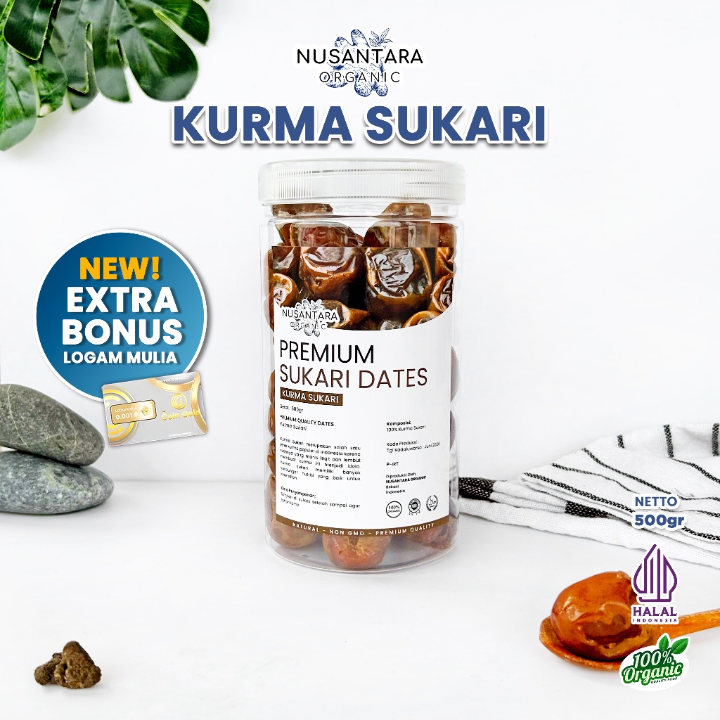 

Nusantara Organic Kurma Sukari Sukkari Dates Asli Manis Lembut Grade A Kualitas 500gr