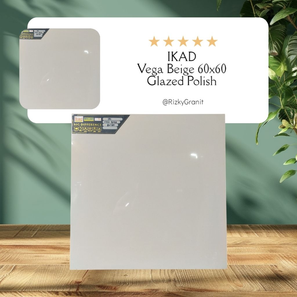 Granit IKAD Lantai 60x60 Vega Beige Cream Polos (Glossy/Licin)