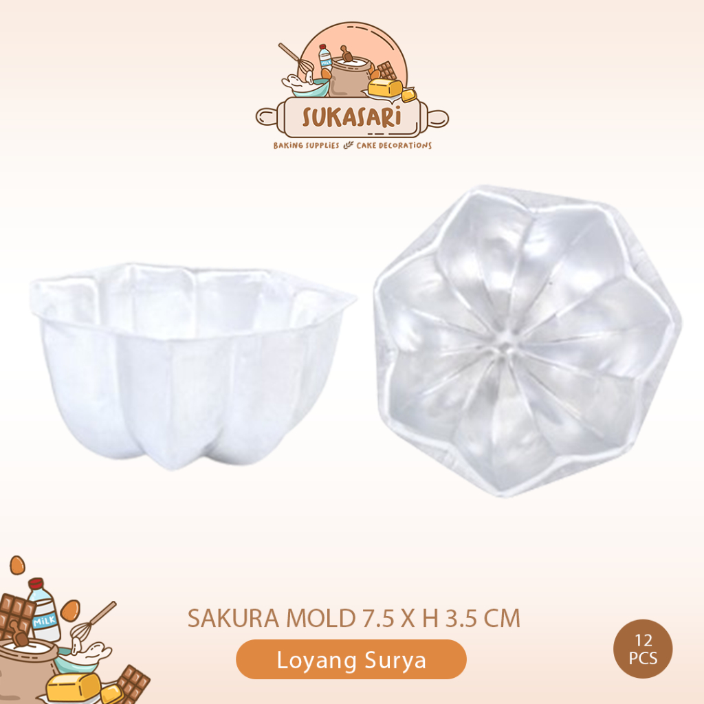 Loyang Surya Sakura Mold 7.5 x 3.5 cm 12pcs set / loyang kue loyang cake mini (20202095)