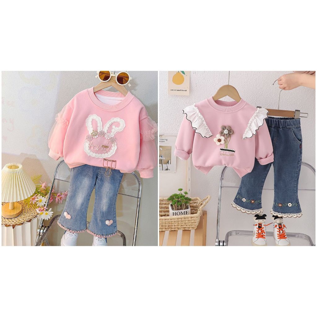 Setelan Baju Anak Perempuan Import/ Set Baju Pink Anak 2-6 Tahun/ Baju Anak Cewe Lucu