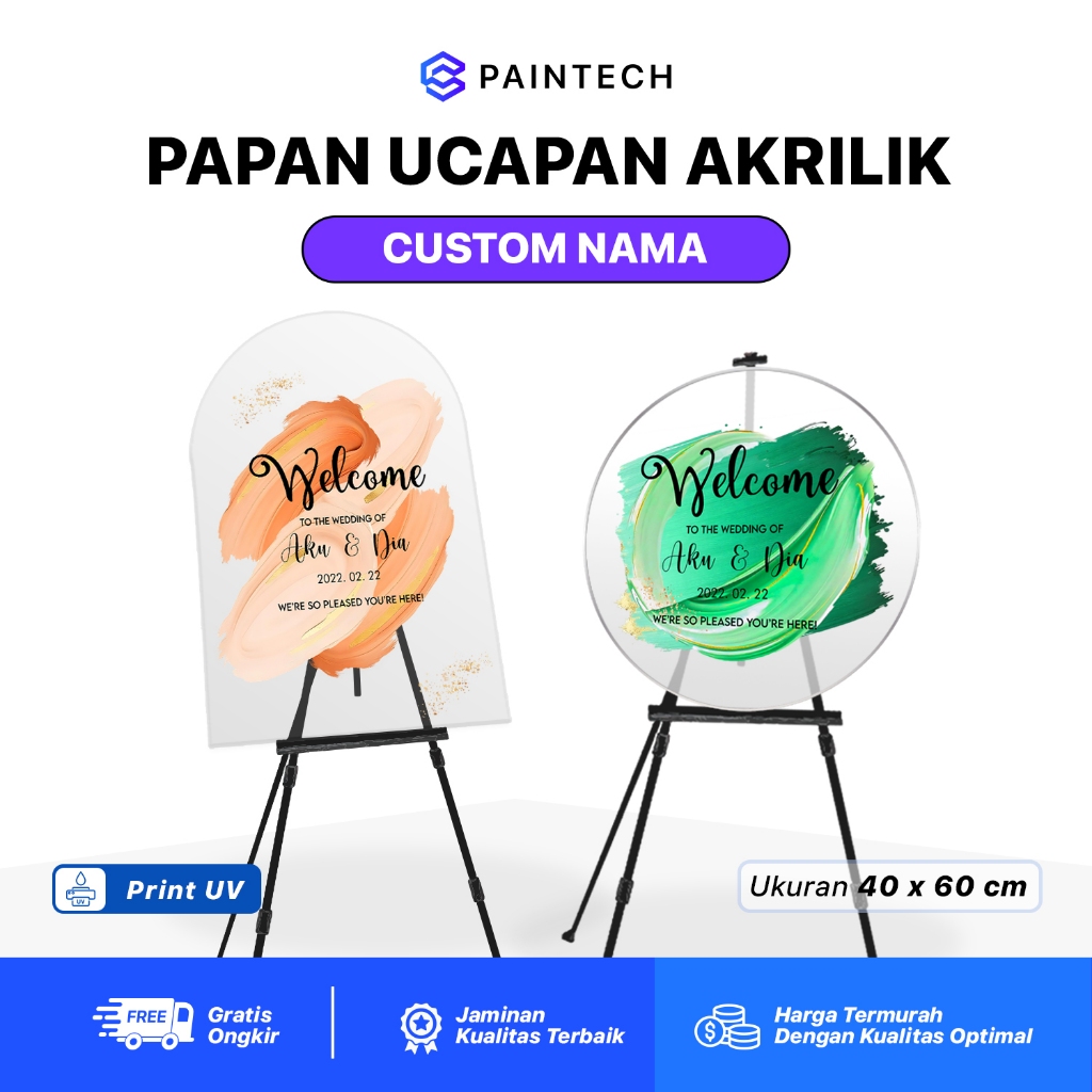 Papan Ucapan Akrilik Custom - Acrylic Welcome Sign Wedding Grand Opening Lamaran - Papan Nama Dekora