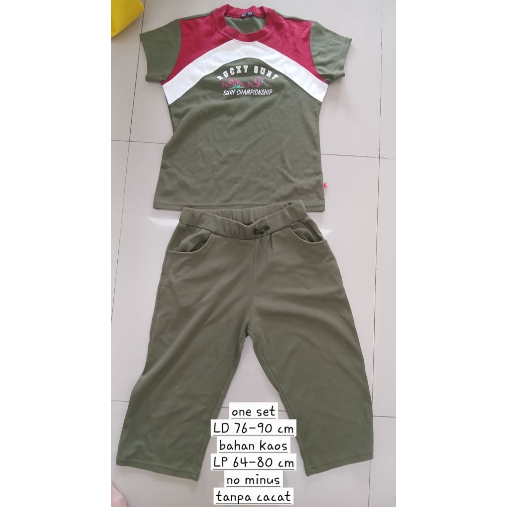 setelan one set atasan wanita remaja perempuan dan celana Rocxy